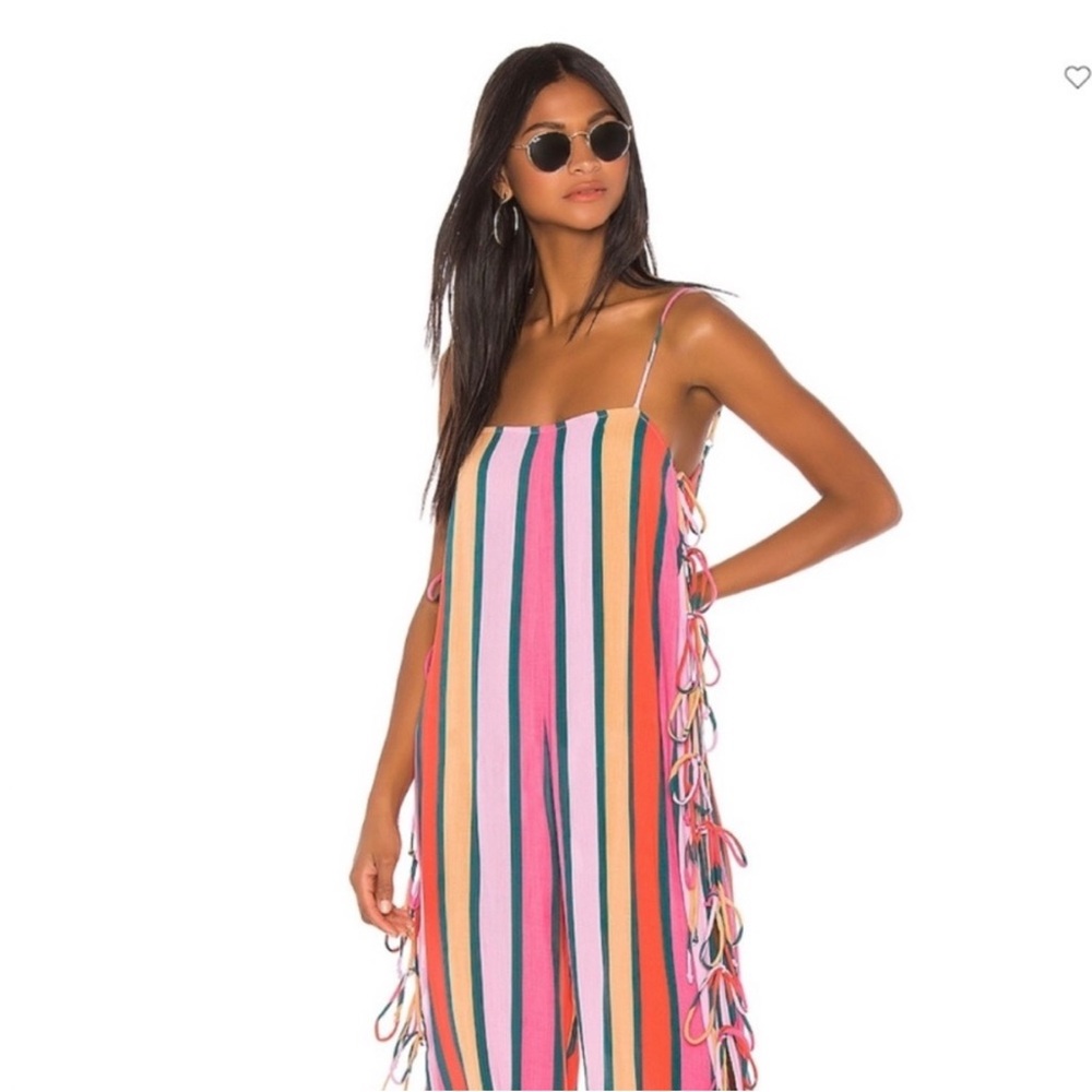Tularosa‎ Women’s  Bright Side Jumpsuit XS in Pink & Forest Stripe
